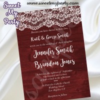 Rustic Wedding invitation,Wood Lace Wedding Invitation,Vintage Wedding Invitation,(017w)